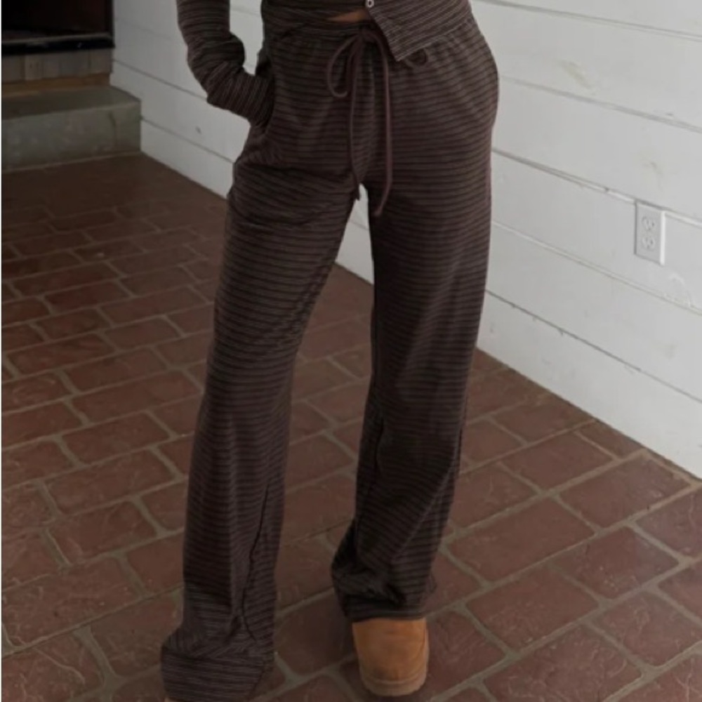 Elegant Brown Striped Wide Leg Lounge pants